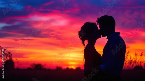 silhouette of couple on purple sky