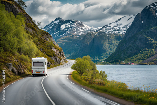 RV Camper Van on the Scenic Norwegian Mountain Road  © Mkorobsky