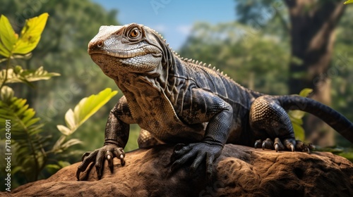 Majestic Monitor Lizard Basking on Sunlit Rock - AI-Generative