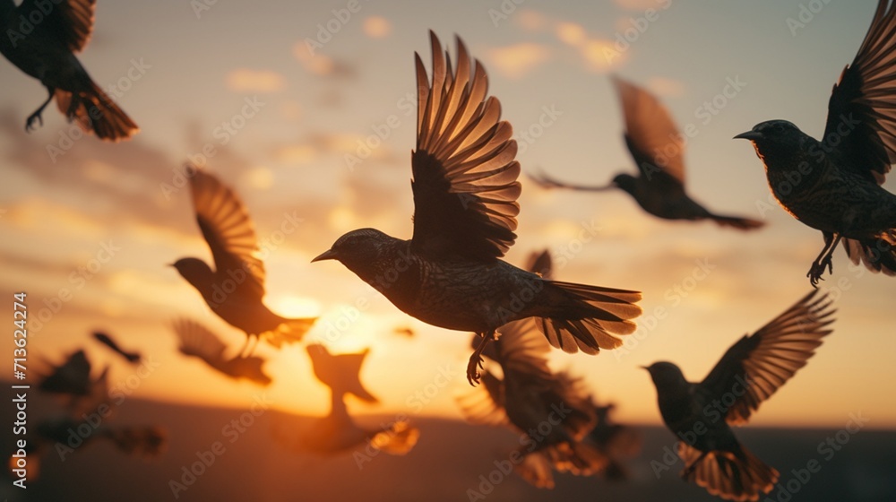 Obraz premium A Mesmerizing Symphony of Starlings in Dynamic Flight Formation - AI-Generative