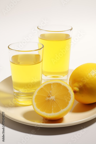 Lemon liquor in two glasses with lemons on the white background © Анастасия Бутко