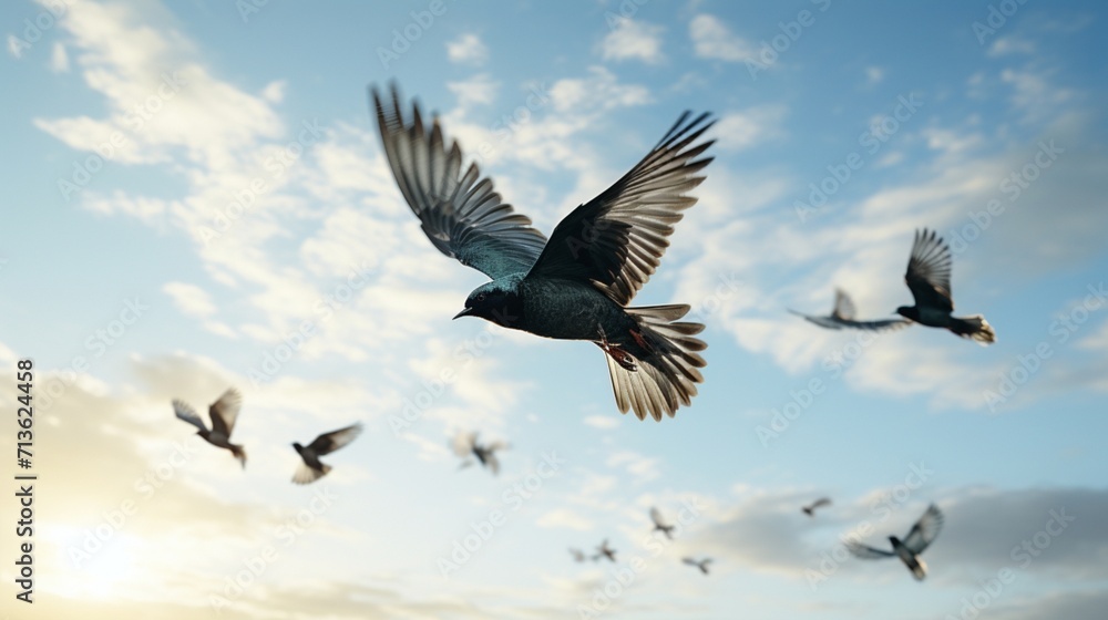 A Mesmerizing Symphony of Starlings in Dynamic Flight Formation - AI-Generative A Mesmerizing Symphony of Starlings in Dynamic Flight Formation - AI-Generative