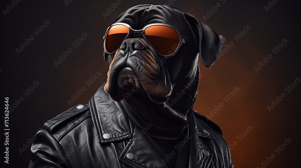 Confident Black Bulldog with Muscular Build and Stylish Sunglasses - AI-Generative Confident Black Bulldog with Muscular Build and Stylish Sunglasses - AI-Generative