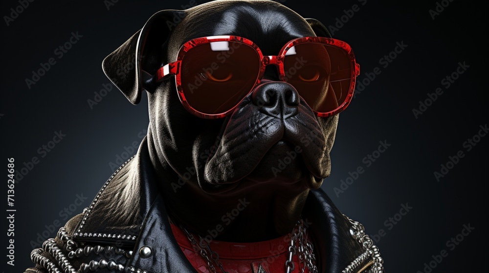 Confident Black Bulldog with Muscular Build and Stylish Sunglasses - AI-Generative Confident Black Bulldog with Muscular Build and Stylish Sunglasses - AI-Generative