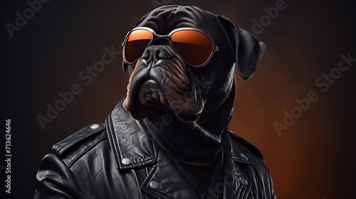 Confident Black Bulldog with Muscular Build and Stylish Sunglasses - AI-Generative