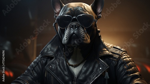 Confident Black Bulldog with Muscular Build and Stylish Sunglasses - AI-Generative