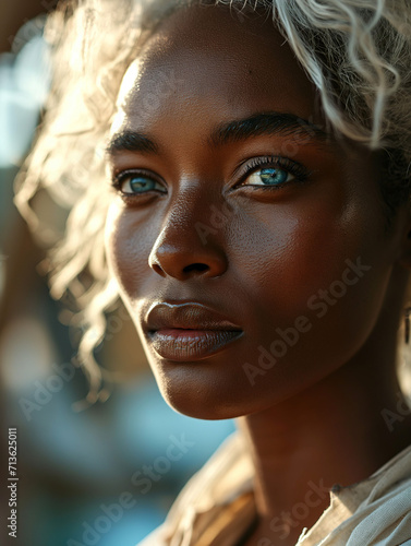 AI-Generated Portrait of a Beautiful Black African Blonde Woman with Blue Eyes