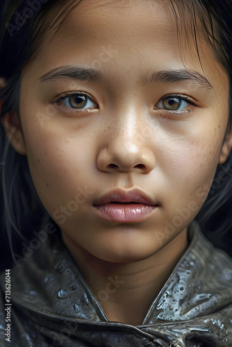 Close Up Portrait of a Young Asian Child Generative AI