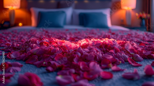 Enchanting Orchid and Rose Heart on Luxury Hotel Bed