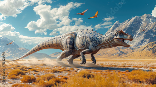 Diplodocus Dinosaur in a whimsical and colorful style. In natural habitat. Jurassic Park. © Serega