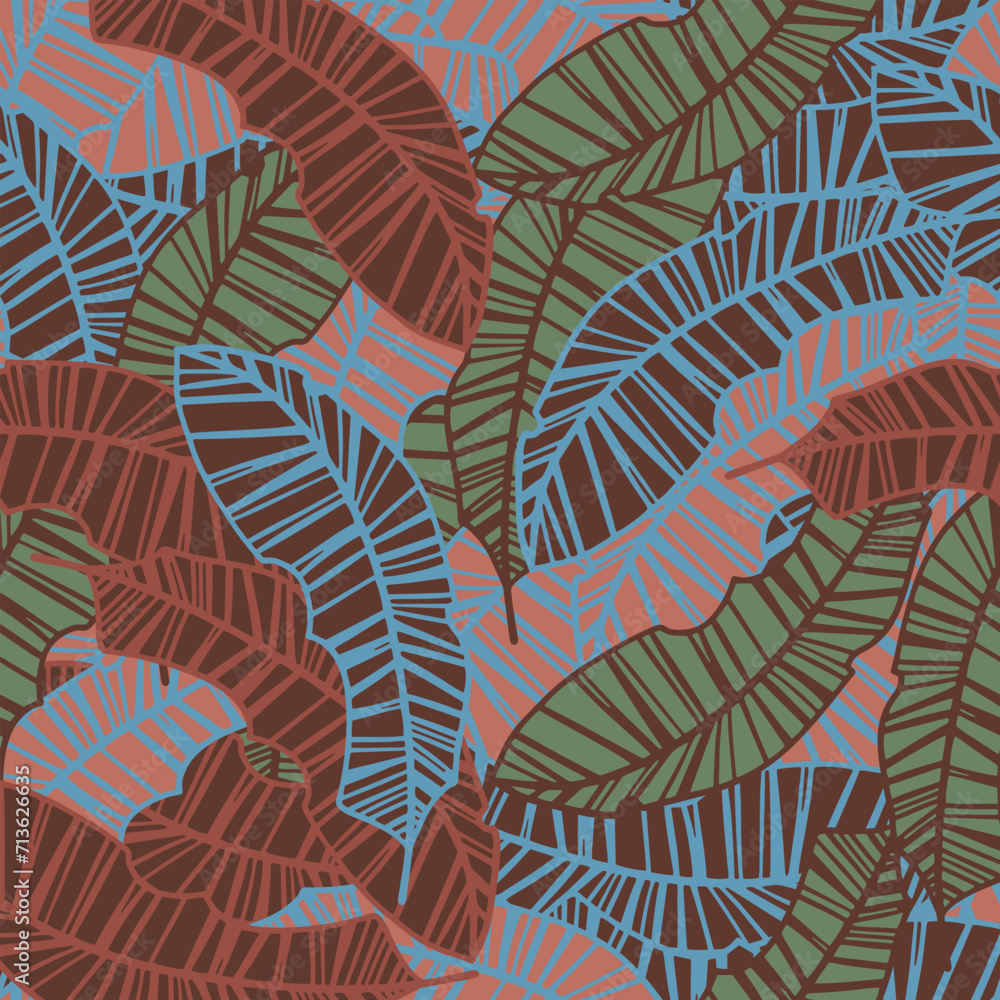 Leaves and flowers. Hand-drawn graphics. Seamless patterns for fabric and packaging design.