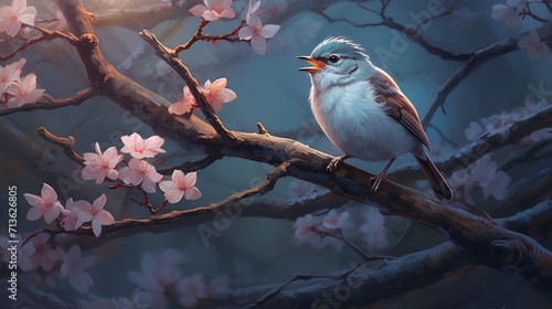 Moonlit Melody: Enchanting Nightingale Serenading on a Branch - AI-Generative