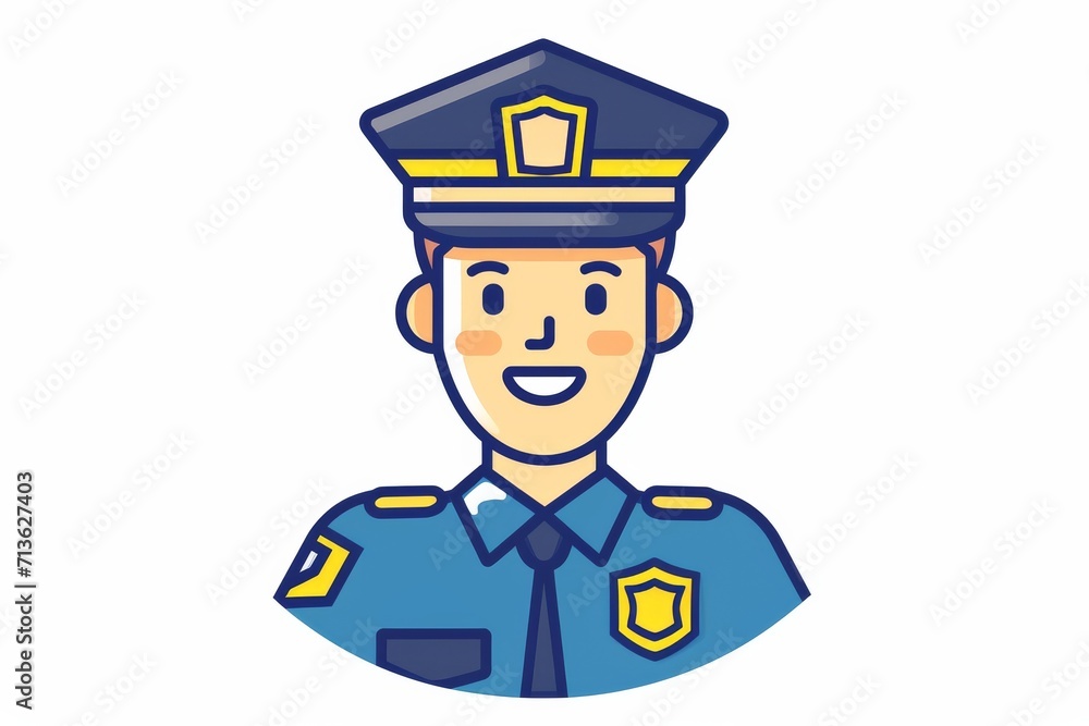 A whimsical clipart-style illustration of a human-faced cartoon policeman, complete with bold lines and vibrant colors, ready to bring joy and laughter to any viewer