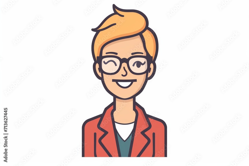A quirky and whimsical illustration of a bespectacled woman, full of playful line art and cartoon charm