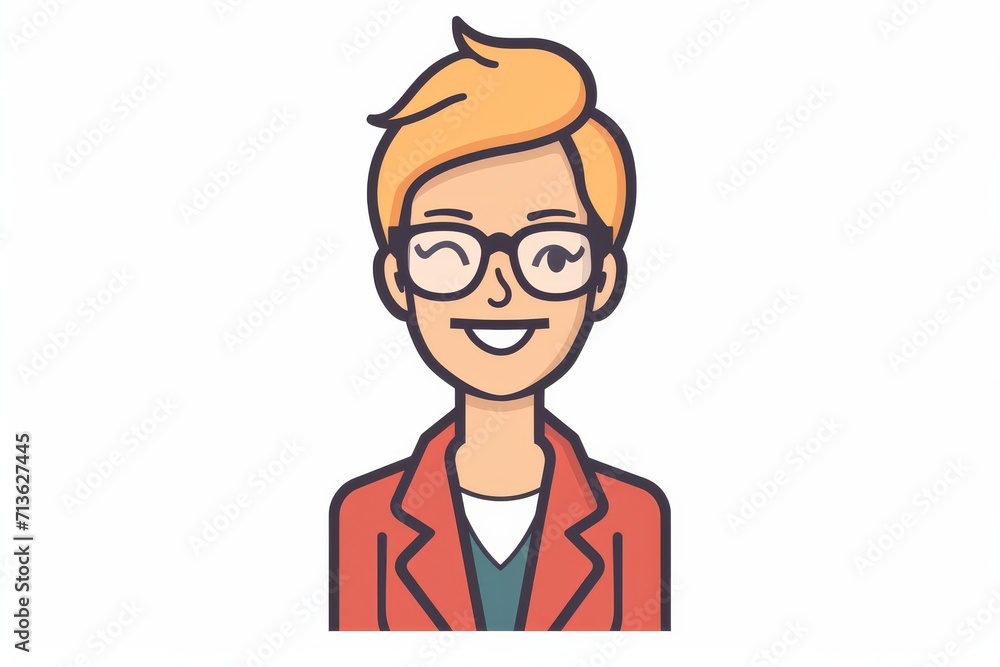 A quirky and whimsical illustration of a bespectacled woman, full of playful line art and cartoon charm A quirky and whimsical illustration of a bespectacled woman, full of playful line art and cartoon charm