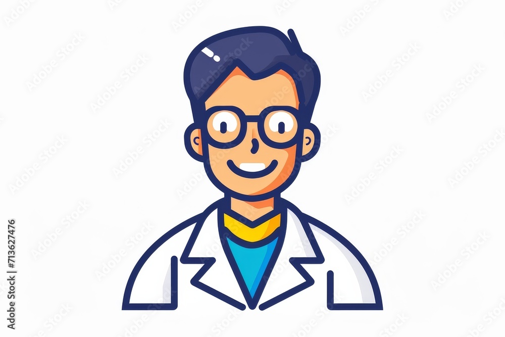 A quirky cartoon illustration of a bespectacled man with a human face, captured in a sketch-like clipart style