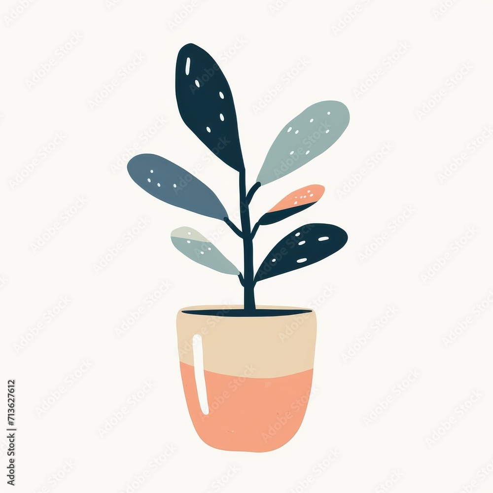 An intricately sketched houseplant thrives in its colorful flowerpot, bringing a touch of nature into a cozy living space An intricately sketched houseplant thrives in its colorful flowerpot, bringing a touch of nature into a cozy living space