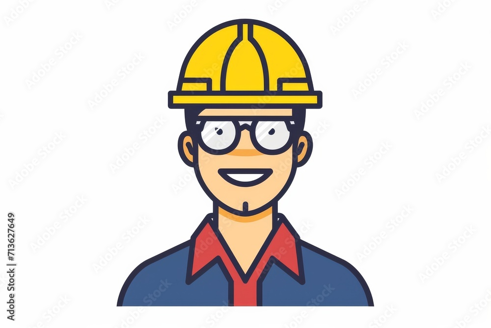 A quirky cartoon sketch of a hardworking lego man, donning a hard hat and glasses, adds a touch of artistic flair to any drawing or clipart collection