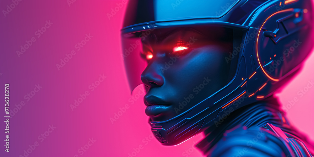 a biker woman with  futuristic helmet