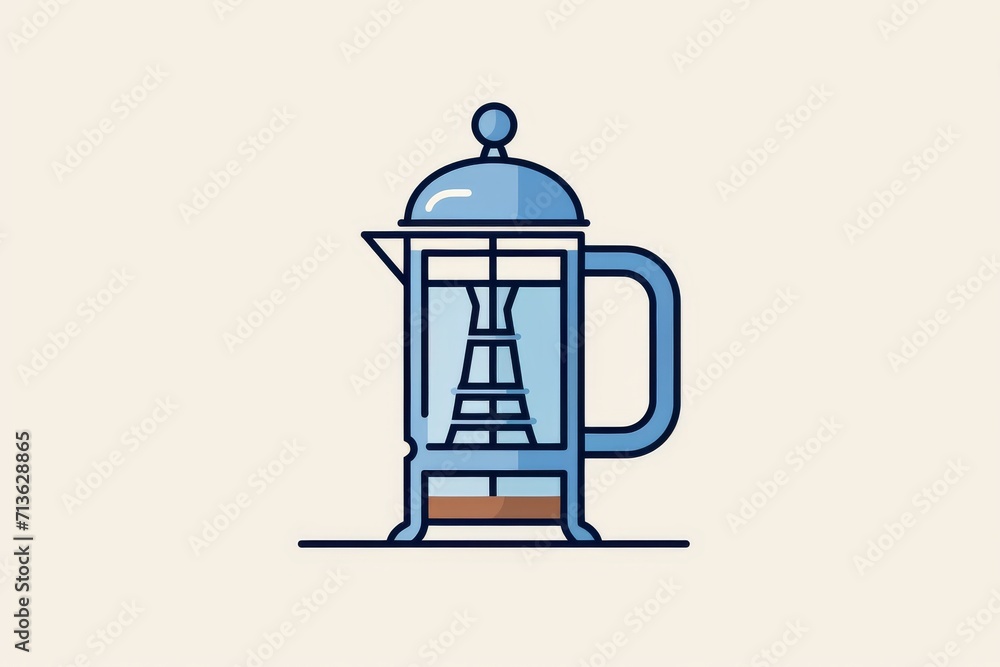 An enchanting sketch of a whimsical blue coffee pot housing a majestic tower, bringing a touch of magic to the world through its detailed illustration and unique design