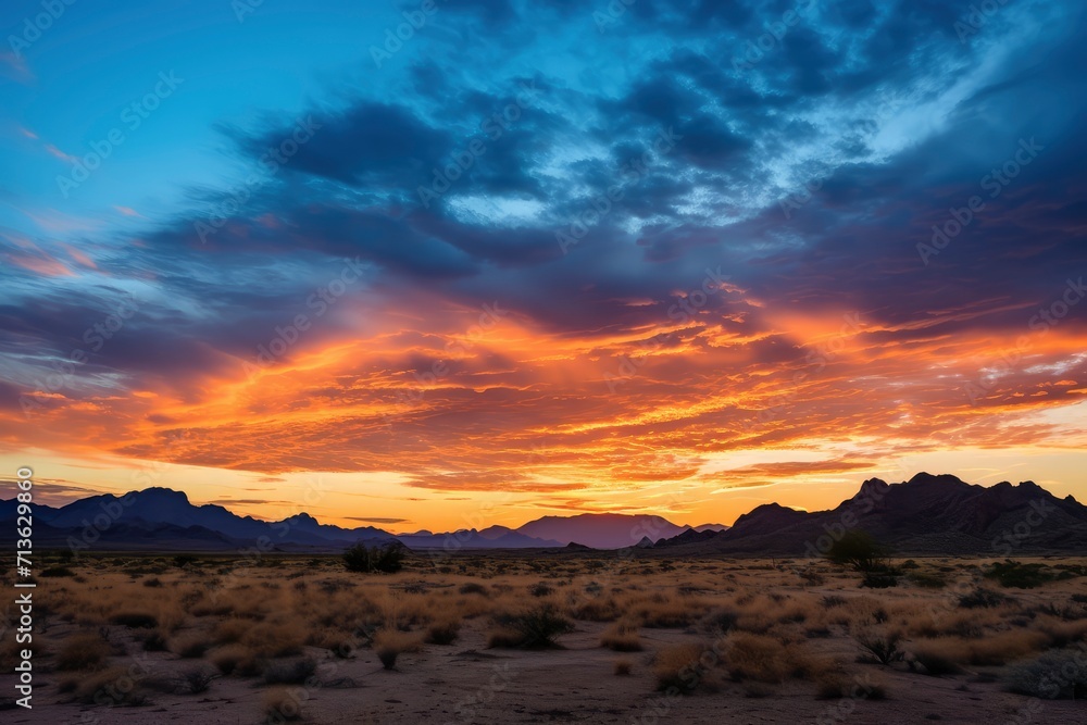 Majestic Sunset Over Desert and Mountains Majestic Sunset Over Desert and Mountains