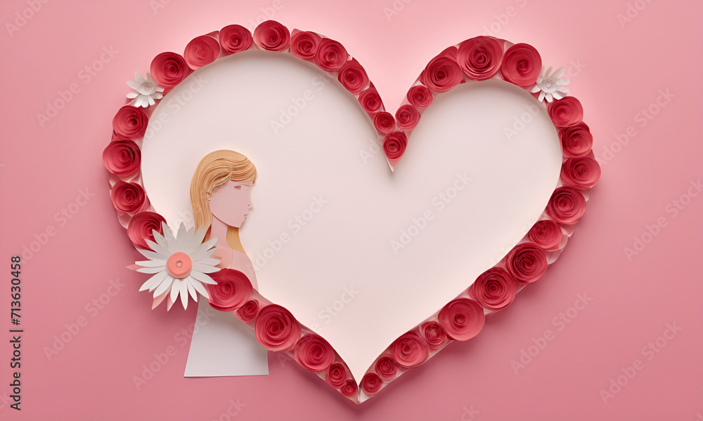 visually appealing representation for Valentine's Day, featuring a face and flowers in a paper-cut style, ensuring high quality and sufficien visually appealing representation for Valentine's Day, featuring a face and flowers in a paper-cut style, ensuring high quality and sufficien