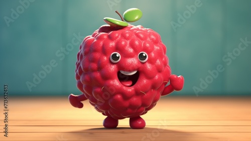 A cute cartoon raspberry fruits character Ai Generative