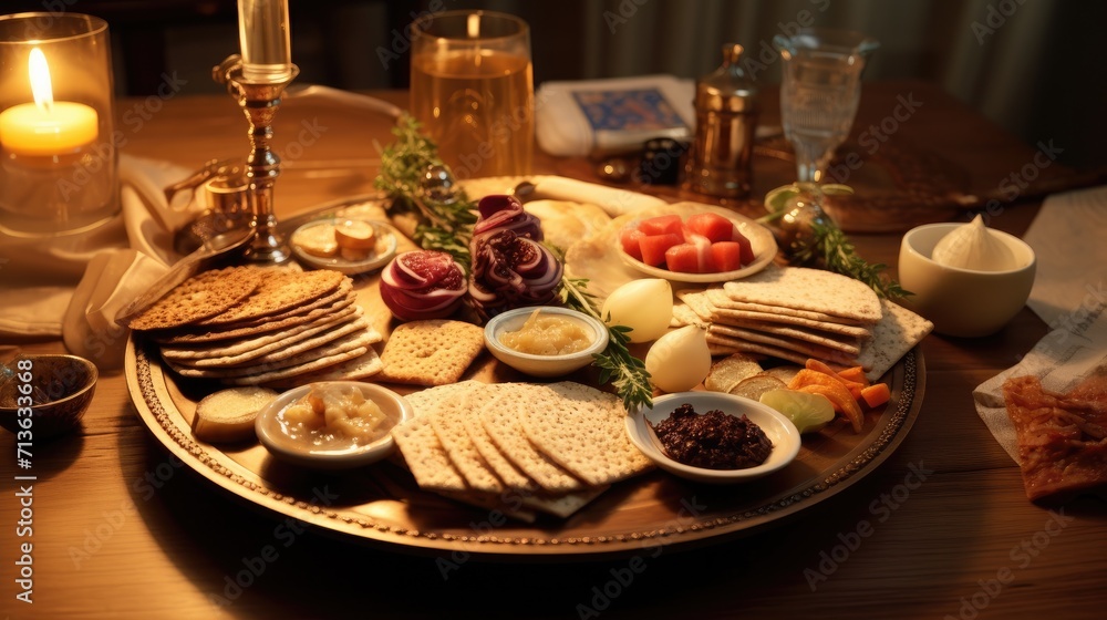Plate of Crackers and Fruit on Table, Snack With Fresh and Sweet Flavors, Passover