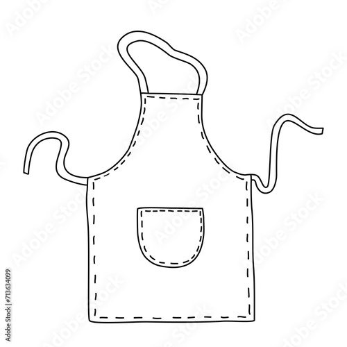 Kitchen textile apron with pocket, doodle style flat vector outline for coloring book