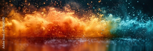 Orange Green Color Powder Splash Concept, Background Image, Background For Banner, HD