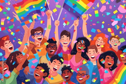 The annual pride, LGBT and homosexuality parade becomes a colorful and lively illustration of the vibrant identities within the queer community, with the rainbow flag fluttering proudly