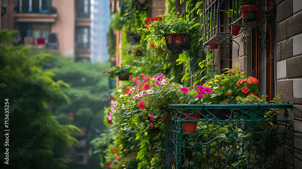 Exuberantes videiras verdes sobem pelas paredes de uma varanda urbana pitoresca suas delicadas folhas balançando na suave brisa