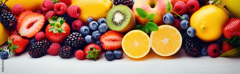 Assorted Variety of Fresh Fruit on White Surface Assorted Variety of Fresh Fruit on White Surface