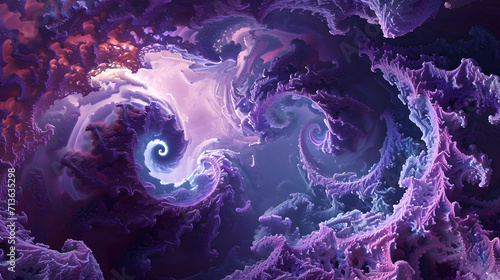 Mesmerizing fractal art captures the intricate beauty of a vibrant purple and blue reef, adorned with invertebrate creatures in an otherworldly display of artistic genius