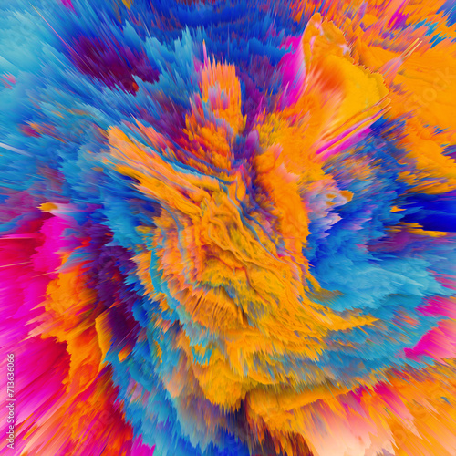 Abstract, explosive and colorful 3D background texture. Modern and contemporary feel. Dynamic movement with shades of orange, cyan, magenta, blue © Jim LePage