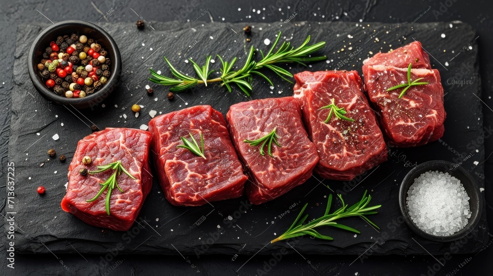 variety of fresh raw black angus prime meat steaks t-bone