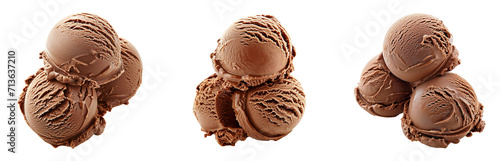 Yummy Chocolate Ice Cream Scoops Stacked isolated on transparent background