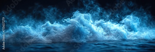 Teal Blue Blurry Smoke Wave On Black Background, Background Image, Background For Banner, HD