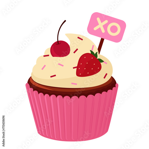 Yummy cupcake for Valentine's Day on white background