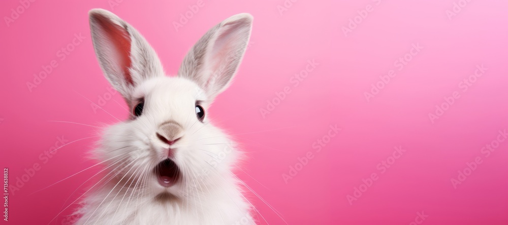 Surprised looking white rabbit Against a Vibrant Pink Background Surprised looking white rabbit Against a Vibrant Pink Background