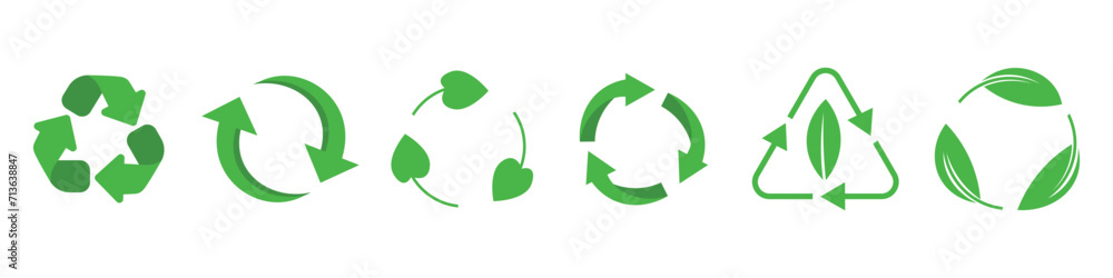 Set of different recycling signs on white background Set of different recycling signs on white background