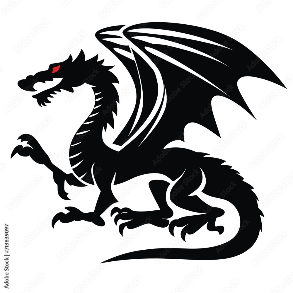 Dragon black and white silhouette illustration. Dragon black and white silhouette illustration.