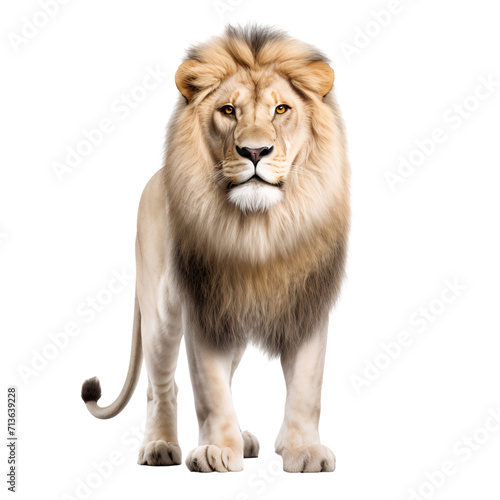 Portrait of a white lion, full body standing isolated on transparent background