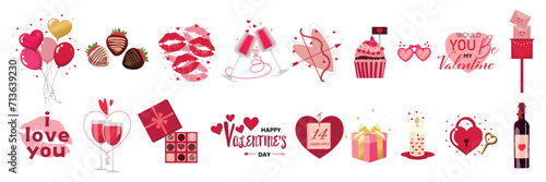 Clip art set for Valentines Day celebration on white background