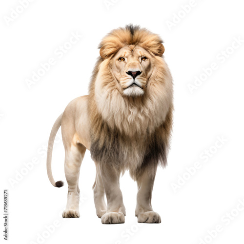 Portrait of a white lion, full body standing isolated on transparent background