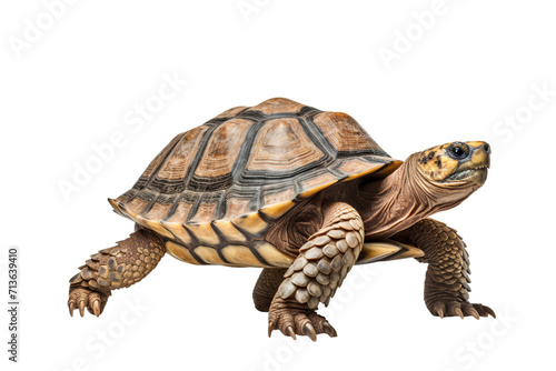 Turtle walking slow, isolated on white background