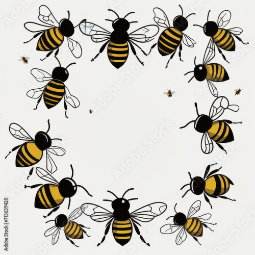 yellow bees forming a circle on a white background with space at the center