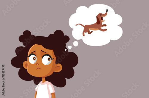 Little Scared Girl Suffering from Cynophobia Vector Cartoon illustration. Toddler child in having irrational fear of dogs feeling stressed
