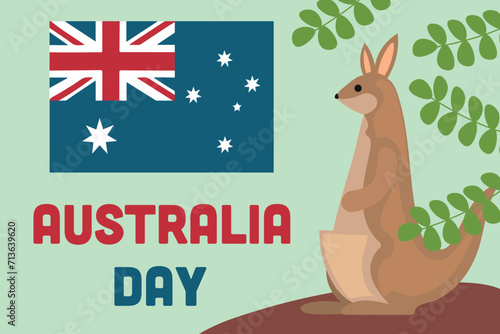 Greeting card for Australia Day with flag and kangaroo