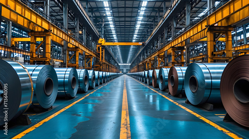 Rolls of galvanized steel sheet inside the factory   photo